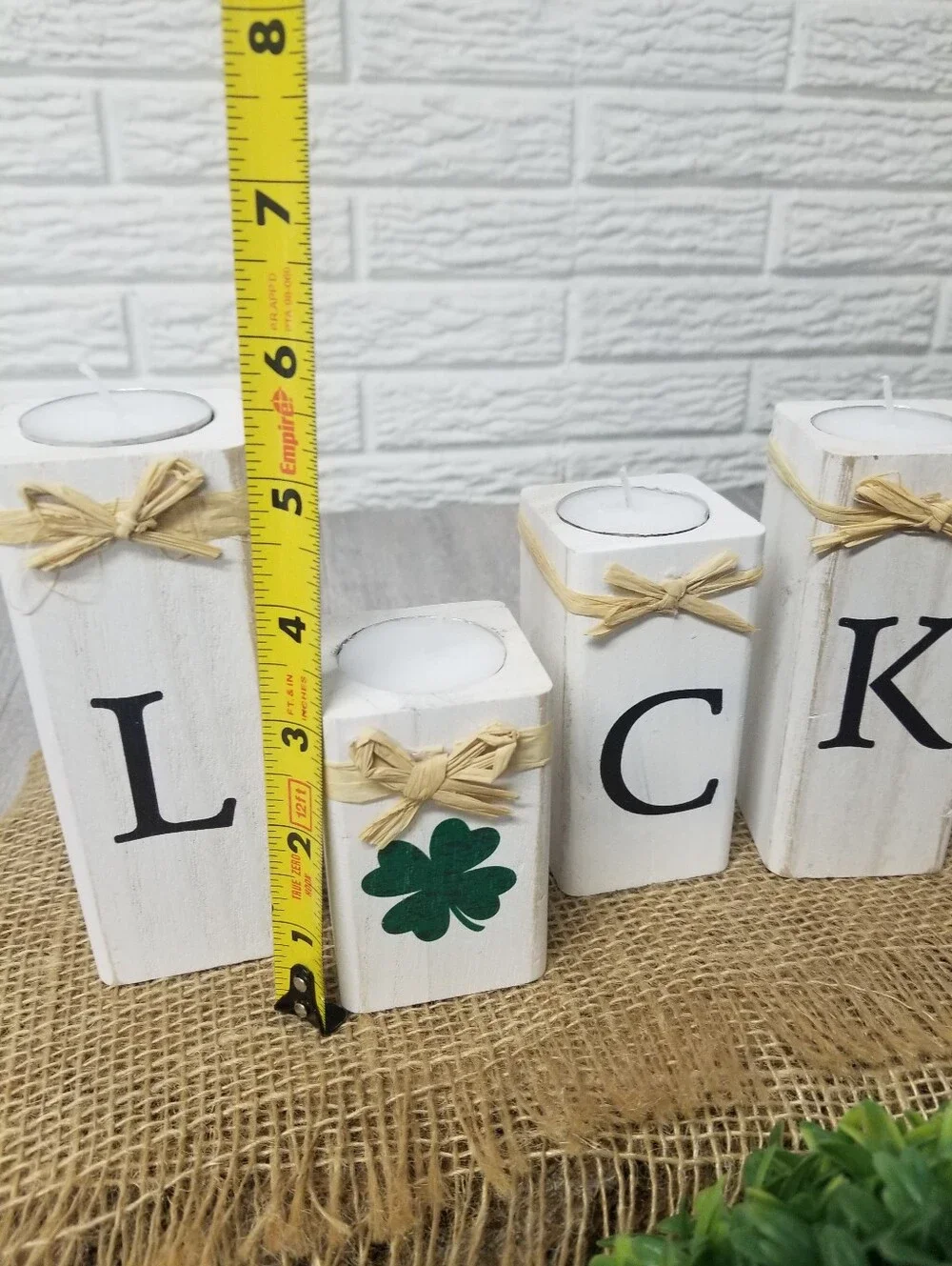 Luck Of The Irish Wooden Block Candle Holders